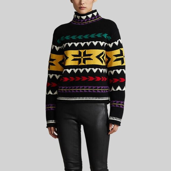RALPH LAUREN POLO Geo-Motif Turtleneck tunic Sweater Cashmere wool Aztec Tribal - Picture 4 of 12